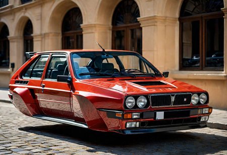 art deco, a super sports car, lancia delta integrale, modern car, current, masterpiece, highly artistic, high definition, realistic, 4k, hyper detailed, masterpiece, (impressionist gouache oil on canvas painting:1.25), hyper detailed, best quality, high resolution, 8k . award-winning, professional, highly detailed,