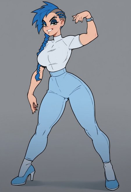 score_9, score_8_up, score_7_up, anna, vammzu style, 
solo,1girl ,breasts, braid, blue hair, long hair, braid,great shading,,open eyes, eyeshadow, blue eyeshadow,makeup,, eyebrow piercing, piercing, 
blue motosuit, 
standing pose, looking at viewer, full body
gray background,