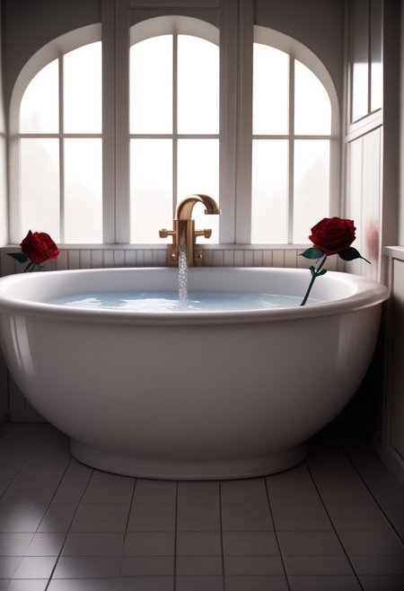 score_9, score_8_up, score_7_up, score_6_up,  (realistic photo), BREAK cinematic, highly professional, high contrast, BREAK lo-fi, soft colors,dskgold_filigree, no humans, flower, scenery, rose, red flower, window, still life, red rose, indoors, art deco bathtub, bathroom scene, gold filigree, made of gold,  gradient overlay, lo-fidelity, chromatic abberation, pastel colors, film grain, masterwork portrait ,specular highlights, rembrandt lighting, side lighting, extreme light and shadow, cinematic lighting, natural lighting,