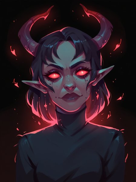 score_9, score_8_up, score_7_up, score_6_up, score_5_up,  <lora:rysiartXLP:1> rysiart, solo, 1girl, demon, horns, black background