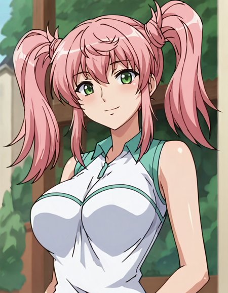 score_9,score_8_up,score_7_up,score_6_up,score_5_up,score_4_up,1girl, <lora:usagi shirat:0.75> usagi shirato,large breasts,pink hair,tennis uniform,sportswear ,pink skirt ,upper body,smile,looking at viewer,(anime screencap:1.4),