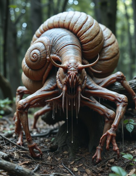 <lora:monster_flux:1>,full body photography of horrifying monster snail,