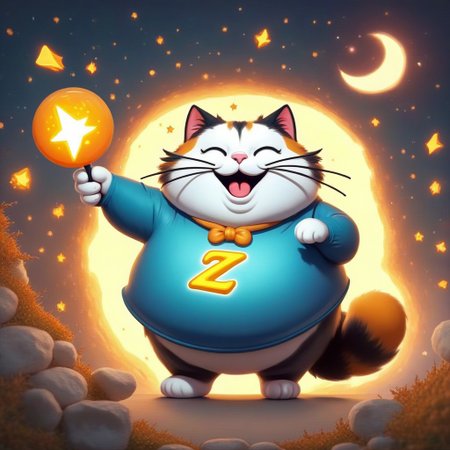buzz, a magic fat  cat that pops put the word BUZZ!