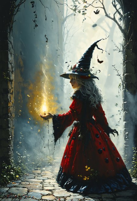 anthropomorphic Ladybug witch casting a spell, <lora:The_Horror_Style:0.8>, <lora:great_lighting:0.8> great lighting, Back lighting, <lora:fracolor:0.7> fracolor,  <lora:hkmagicV2:0.8> hkmagic