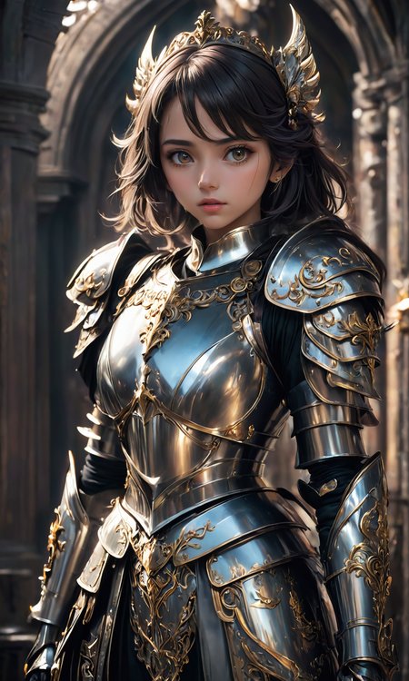 Masterpiece, A wonderful realistic hyperdetailed 8k hd movie shot of a lifelike real human anime girl wearing dressed in steel plate armor with ornate and elegant clothes that is beautifully cut into the face. dramatic lighting, cinematic composition, magical, fantasy, octane render, artstation, deviantart, pinterest, taken with polaroid kodak <lora:Fast:0.15>