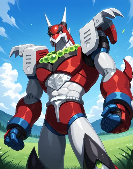 <lora:Magma_Dragoon_(Mega_Man_X)_(Illustrious)_(AD):1.35> Magma Dragoon, reploid, MMX, 
exterior, sky with clouds, grassy valley,
male focus, intense shadows, dynamic shadows, intricate details, attention to details, gradient coloring, bright vivid colors, robot, bent leg, glossy metal body, dynamic action, cowboy shot, abs, 
BREAK very awe, masterpiece, best quality, amazing quality, very aesthetic, highres, absurdres, photographic realism, 8K CGI render,
EZRealPONYXL, zPDXL, Smooth Quality, lazynsfw,