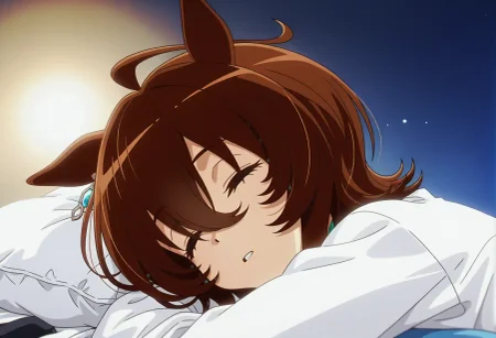 1girl, 
<lora:shinjidai_V3:1>
(anime screenshot,anime screencap,:1.2)
pajama, clothes lift, on bed, lying, (sleeping:1.5),  pantie,clothes pull,,
(depth of field, bokeh, solo focus, :0.9)
<lora:dmd2_sdxl_4step_lora_fp16:1> 
agnes tachyon \(umamusume\),horse girl, horse ears, horse tail, hair between eyes, red eyes, brown hair, short hair, medium hair, ahoge,single earring,, masterpiece, best quality, very aesthetic, absurdres, newest ,
