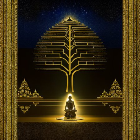 <lora:liminalSpaceLora_v2Deliberate:0.75> The subject of this artwork is the interplay between our concept of the universe and our concept of self., The Hierophant: A person kneeling in front of a religious figure or spiritual leader, symbolizing tradition, spirituality, and guidance from a higher power.,, Dark fantasy, high contrast Old Hollywood Assemblage, opening unpredictable A tree growing out of a book, representing knowledge and growth. In Elegant room, Concert poster, Aestheticism, glowwave, cyberdelic, dark academia dynamic lighting atompunk, Arabesque, by Joel Sternfeld, Nicholas Roerich, Jacques-Louis David and Takashi Murakami (Superflat), glitchcore, sepia, cgsociety LIMINAL SPACE