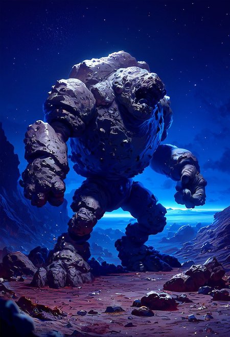 score_9,score_8_up,score_7_up, automaton:.7, 
giant rock golem, rough rocks, rough stone, unpolished, dirty, ancient, STANDING, OUTERSPACE, STARTS, ASTEROID ROCK, SPACE, NIGHT