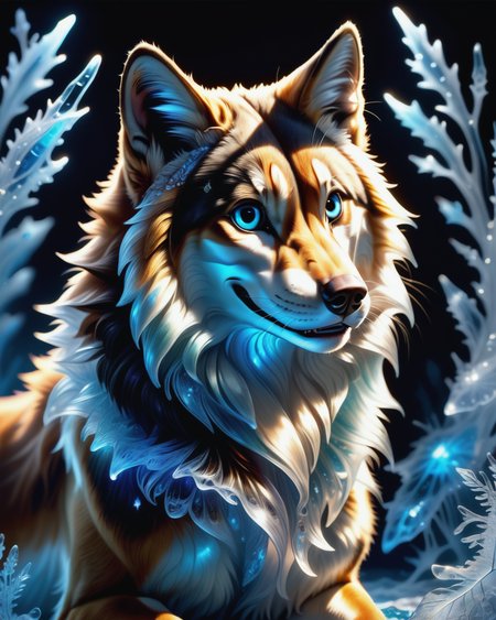 score_9, score_8_up, score_7_up, intricate details, rating_safe,
<lora:BioIceCrystalsPONY:1>, 1boy(made out of Jed-Blmicry, bioluminiscence, translucent,
feral furry, husky,
full body, looking at the viewer, solo, smiling), detailed background, depth of field, subsurface scattering, 
<lora:ral-chrosc-clr:0.3>, ral-chrosc-clr,
<lora:xl_more_art-full_v1:0.3>,
<lora:add-detail-xl:0.3>