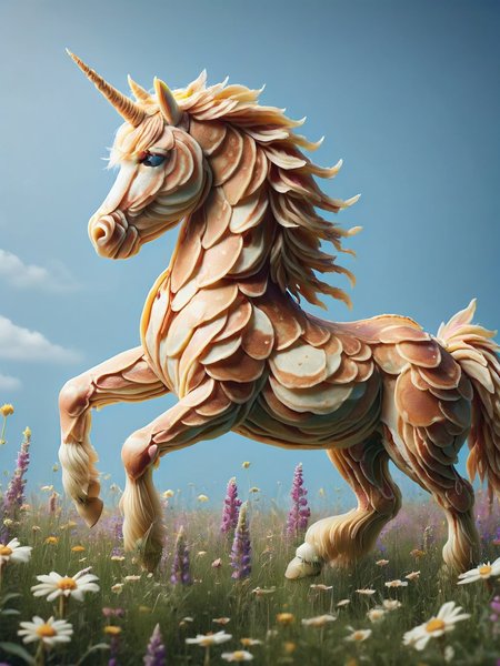 A playful ais-pncks unicorn frolicking through a field of wildflowers <lora:ais-pncks-sdxl:1>