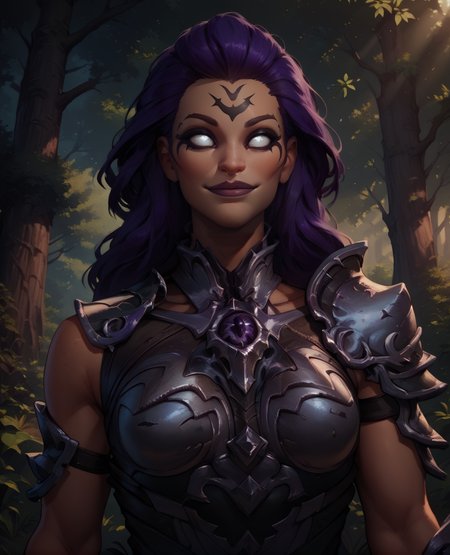 score_9,score_8_up,score_7_up,score_6_up,
Furyxl,large purple hair,lips,no pupils,white eyes,forehead mark,
standing,upper body,smile,
shoulder armor,breastplate,
large trees,morning,destroyed city,<lora:Fury:1>,