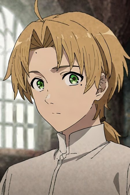 score_9, score_8_up, score_7_up, score_6_up, score_5_up, score_4_up, BREAK source_anime, anime screencap, anime coloring, , looking at viewer, , depth of field, 1boy, solo, male focus, <lora:rudeus_greyrat_pony:0.8>, rudeus_greyrat, blonde hair, green eyes, short hair, bangs, parted bangs, ahoge, mole, mole under eye, ponytail, low ponytail, , haunted library, , <lora:sdxl_lightning_8step_lora:1>