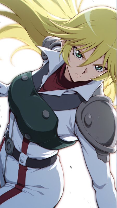 source_anime, general, best quality, masterpiece, 1girl,  <lora:sherry_leblanc_ill_v1.1:1>sherry_leblanc\(yu-gi-oh!\),green eyes,blonde hair, hair between eyes, long hair,white pilot suit, shoulder armor ,cowboy shot, dynamic pose, dutch angle, serious,