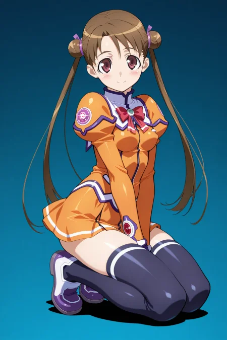 masterpiece, best quality, stellvia_katase_shima_ilxl, 1girl, solo,  <lora:stellvia_katase_shima_ilxl:0.9>, orange shirt, orange skirt, full body
