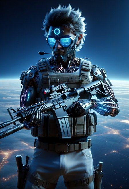 score_9, score_8_up, score_7_up, score_6_up, score_5_up, score_4_up, masterpiece, trending on artstation, high quality, Pixel-perfect precision, pristine detail, 8K resolution, high fidelity, Insane quality, <lora:Holding_Weapon_Lora_-_For_Pony_models:1> ho1ding-weap0n, 1boy, holding rifle, military, standing, wearing tank top, cyberpunk