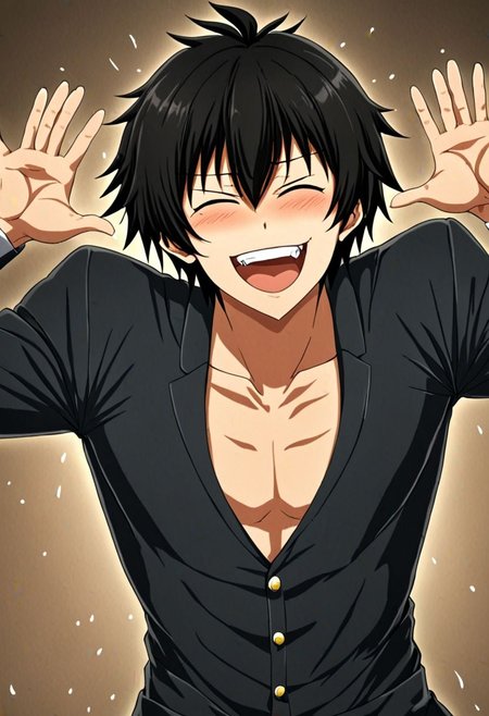 high resolution, solo, best quality, 1Boy, Seiya Kanie, black hair, short hair, thin, laughing, tickled, OverallDetail