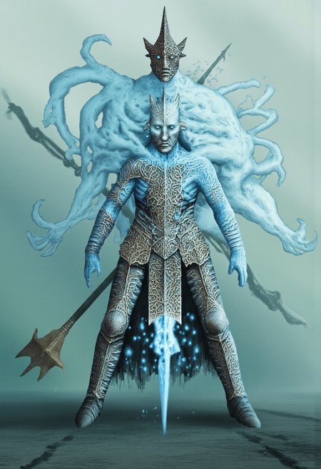 b3rs3rk first person d4concept pov, 3D01S, simple background d4artstyle atmospheric and powerful MikeFranchinastyle dark fantasy, natural organic and first person pov of a berserk style creature
A Tsutomu Nihei Adaru Ethereal armored warrior composed of swirling air and mist, ornate plate armor in frost-blue silver with flowing wind motifs, translucent elemental form visible through armor gaps. Spiked morning star with wind-etched chain floating beside. Armor has curved engravings suggesting air currents, internal ethereal glow seeping through seams. Swirling air distortions and wisps surround the figure, suggesting imminent transformation into cyclone. Dynamic pose with floating quality, mystical atmosphere. Cool silvers and misty grays dominate, armor edges highlighted by rim lighting. Background is atmospheric fog in pale blue-green tones. Hyper-detailed metalwork, ethereal particles drift around joints, sharp contrast between solid armor and ethereal form. Otherworldly presence, digital painting style with watercolor softness for air elements.
UHD letterboxed game trailer frame chromatic aberration dark atmosphere sharp masterpiece with a focus on the character, elden ring style, dark atmosphere, chromatic aberration