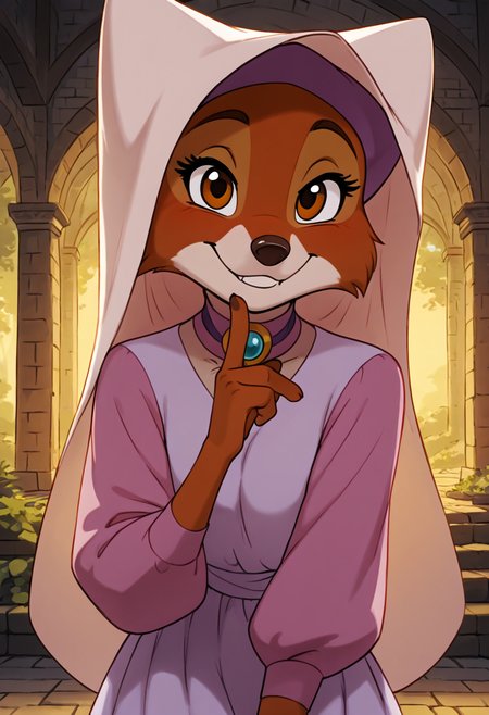 masterpiece, best quality,    <lora:MaidMarianDisney_IXL:1.0>,   zzMarian, brown eyes, furry female, body fur, two-tone fur, orange fur, white fur,   long sleeves, dress, jewelry, brooch, gem,   smile, looking at viewer,