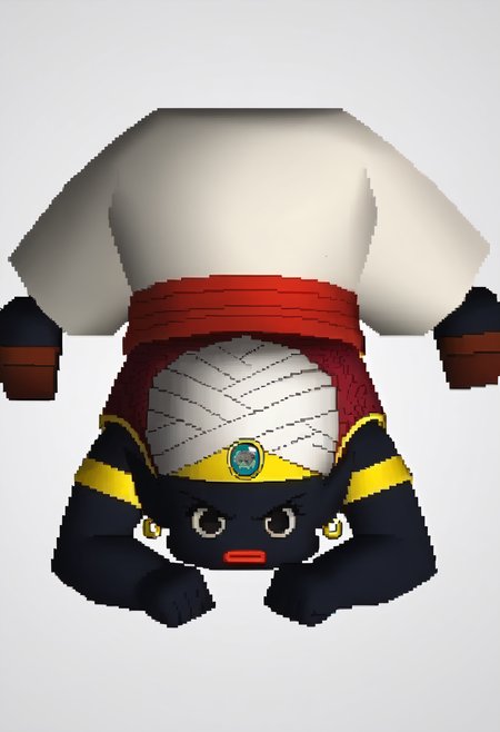 score_9, score_8_up, score_7_up BREAK source_anime, <lora:zs_FFVIIChibisXL_1:1> ffviichibis, chibi, standing, full body, white background,  <lora:PopoXL:0.8> mrpopo, black eyes, black skin, red lips, pointy ears, brown naked vest, white turban, blue gemstone, white baggy pants, red pointy shoes, red sash, armlet, earrings, sleeveless, jack-o' challenge, top-down bottom-up