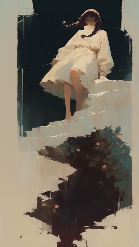 masterpiece, newest,absurdres,incredibly absurdres, best quality, amazing quality, very aesthetic,
1girl, climbing across rocky slope, determined expression, fitted high-collar blouse, asymmetrical layered skirt with torn hem, utility belt with pouches, dark auburn hair in twin braids tied with string, loose strands sticking to face, wind, navy theme, rust theme, cream theme, cobalt hue, peach hue, broken shadows on stone, distant valley,
<lora:0__11Xx:1> 0__11Xx_illu, <lora:style1_v1_Illusv2.0_1:1> stylized