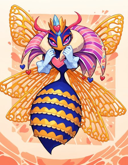 score_9, score_8_up, score_7_up, Queen Sectonia, full body, floating hands, gloves, multicolored skin, insect, arthropod, insect wings, looking at viewer, fur collar, hearts, abstract background, <lora:cefaa866-a58e-40ba-a219-79ab392f7d60:0.9>, <lora:548a342b-2dc6-440b-abe1-a6ce75213d61:0.9>