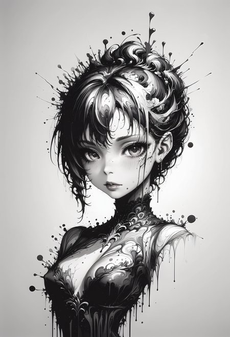 score_9, score_8_up, score_7_up, ultra details, high details, absurdres, masterpiece, best quality, 2k, 4k, very aesthetic, rating_safe, ink splats, ink splatter, A ultra-detailed 200mm lineart wide shot of Golem, set in A haunted victorian mansion shrouded in mist, a dynamic swimming pose and an silly expression. The scene is illuminated by dynamic chiaroscuro lighting, enhancing the intense atmosphere. shadows stretching unnaturally across the walls. The details are ultra-HD, with stunning textures, lifelike depth, and 8k quality.,  BREAK,
<lora:Ink_Splats:1.2>, <lora:add-detail-xl:1>, <lora:Pony_Stylized_Dark_Ambience_-_SDA:0.8>,  <lora:IncaseLycoXL:0.7>, <lora:OldAnimeStyle_XL_v3:0.5>,