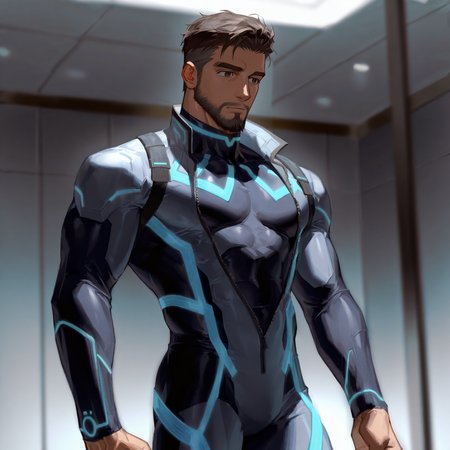 <lora:Professor_Turo__Pokémon-000007:.8>, Professor Turo, grey brown hair, facial hair, bodysuit, open clothing, unzipped,
cowboy shot, 
(very short hair, beard, bara, mature, facial hair, stubble, beard, full beard, sideburn, beard, a lot of beard, ), facial hair,male focus, muscular male, muscular male, bara, mature,  bara, mature, aixiwuganda_(20222192), very awa, masterpiece, best quality, absurdres, newest, perfect quality, detailed background, intricate details,
<lora:slider_Body Type_alpha1.0_rank4_noxattn_last:3><lora:style_Anime Summer Days 2 Style SDXL_LoRA_Pony Diffusion V6 XL:.6><lora:slider_cfg_scale_boost:.7><lora:Artist6p:.55>, Artist6p, Artist04p,<lora:slider_il_brightness_slider_d1:-1><lora:slider_il_contrast_slider_d1:-1><lora:slider_DarkSlider1.2_alpha1.0_rank16_full_300steps:-.6>