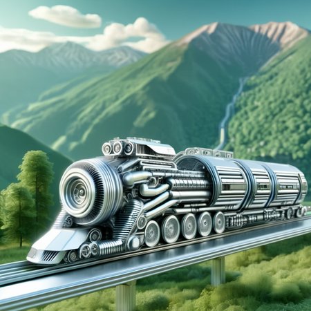 engitex futuristic train in the background of mountains<lora:engitex:1>