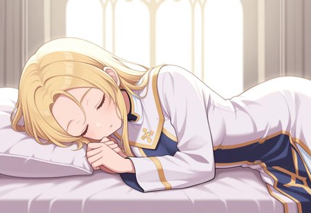 masterpiece, best quality, 32k, high resolution, absurdres, cleric, sleeping