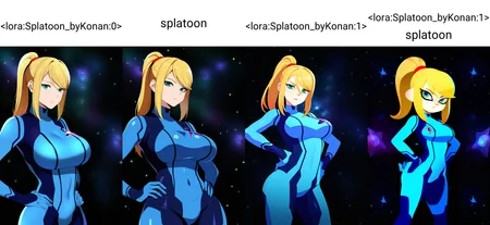 (black background, galaxy background, starry background:1.8),
1girl, samus aran, green eyes, blonde hair, medium hair, ponytail, sidelocks,
blue bodysuit,
looking at viewer, standing, hands on hips,
best quality, amazing quality, very aesthetic, absurdres, <lora:Splatoon_byKonan:0>