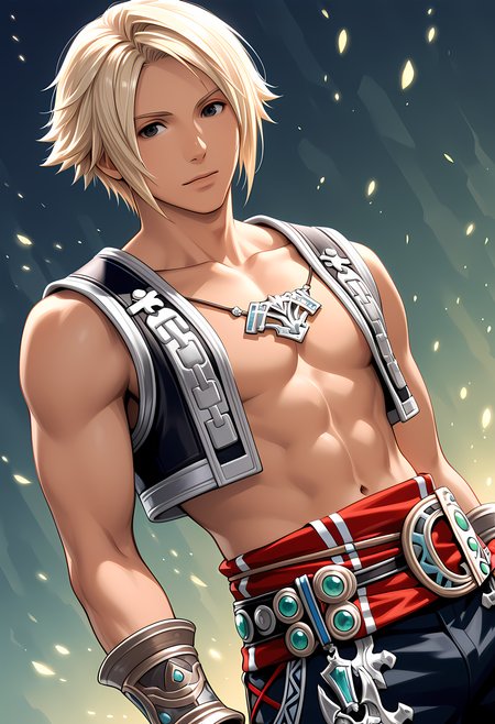 masterpiece, best quality, amazing quality, dutch angle, abstract background, BREAK
solo, male focus, adult male, ff12_vaan, 1boy, blonde hair, black eyes, armor, BREAK
 <lora:cfg_scale_boost:.6>  <lora:Vaan_-_Final_Fantasy_XII_-_ILXL:0.6>