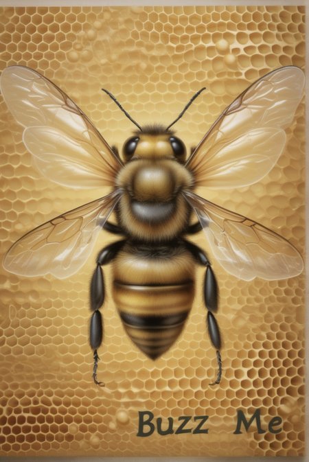 realistic bee, a honey comb background Text: Buzz me