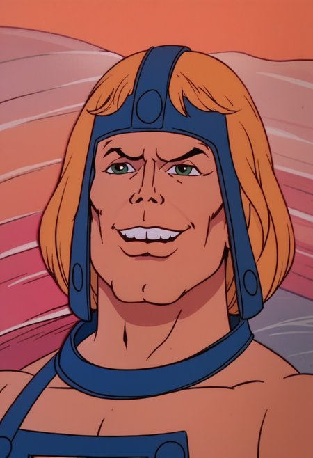 score_9, score_8_up, score_7_up, zPDXL,<lora:Heavy_Metal_Style_PDXL:1> HMstyle,  <lora:He-Man_Pony:1> he-man, blonde hair, 1boy, blue harness, smile, upper body, teeth, close-up, <lora:reij-climax:1> reij-clmx