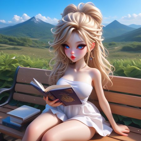 1girl, sitting on bench, reading a book, sundress, mountains
Expressiveh, BingBabexxx