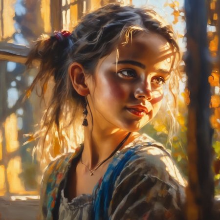 artmix05 close up girl by the window, warmer sunlight rays light on her face, very detailed  <lora:artmix05:1>