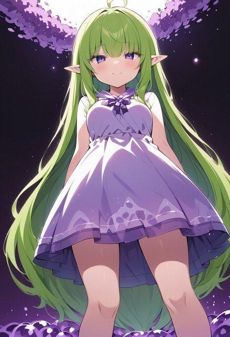 (masterpiece), (score_9, score_8_up, score_7_up,source_anime), 4K8K, best quality, high res image, illustration, Uncorrected, CG, 
(girl view from below. look-up angle:1.3), from front, 
1 elf woman sitting on a giant white grape slime, pretty white slime, (lot of white grape cubes around woman), (hair over breasts, long hair, hair censor:1.4), twinkle grape cube, 
slime, slime like a  grape, grape slime, see-through violet slime, 
BREAK
small breasts, elf ears, 
(gradient hair, green hair, very long hair, Bangs covered eyes, ahoge, hair over breasts, hair censor), 
(hair blind eyes, half opened eyes, jitome, smile), 
wearing hooded robe, linen dress, culottes, denim short culottes, 
in orchard, fruit orchard, fruits trees,