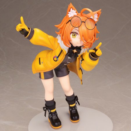 bow, black bow, orange hair, hair over one eye, gloves, yellow eyes, jacket, black footwear, animal ear fluff, 1girl, lisafox, :3, eyewear on head,
leaning forward, fingers pointing forward