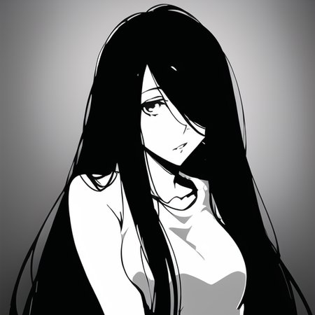 ((masterpiece)),(best quality), absurdres,sadako_yamamura,<lora:Sadakobest:0.8>, <lora:persona5stylebw_v10:0.9>,1girl, solo, portrait, upperbody,
