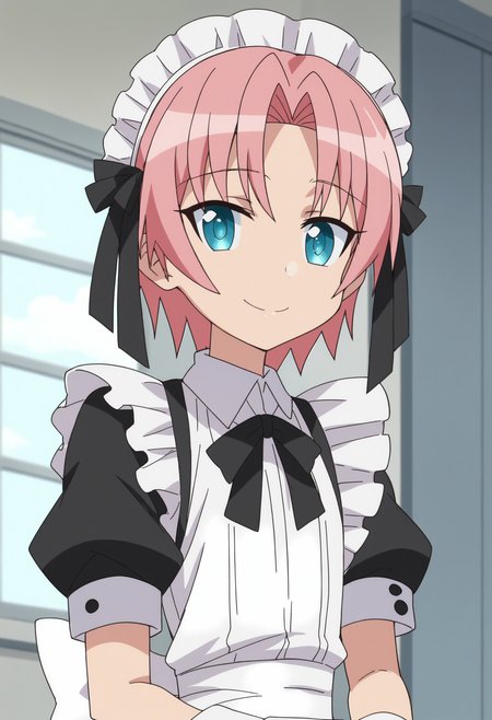 score_9, score_8_up, score_7_up, score_6_up, score_5_up, score_4_up , anime coloring ,BREAK source_anime, anime,screencap,
 1boy, solo, himea, short hair, white apron, wrist cuffs, maid, maid headdress, otoko no ko, crossdressing, black hair ribbon, maid apron, black necktie, <lora:PonyXL HimeA V3:1>
indoors,smile, looking at viewer,  upper body,