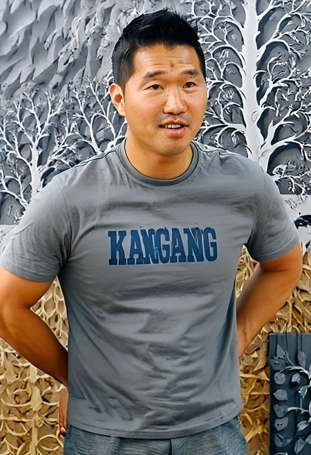 (((htkangface))), daddy,  natural face expression, (((detailed HtKangface))), fixed htKangface Photorealistic, realistic, masterpiece, intricate details, detailed background, depth of field, photo of a handsome, dynamic pose, natural face expression, (((looking at viewer))), high detail, high quality, male focus,  ((T shirt)), ((pants)), ((confident))