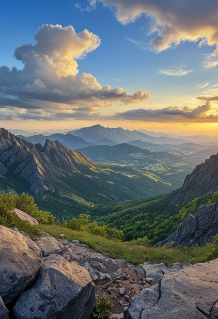 a vibrant colorful photo of a sunset in the rocky mountains.
 outdoors, Location , Scenery , Cloud