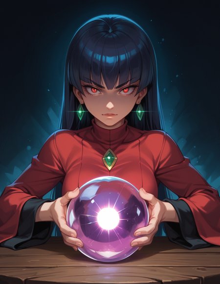 score_9, score_8_up, score_7_up, score_6_up, score_5_up, score_4_up, 1girl, sabrina_\(pokemon\), hud_cryst4l_b4ll, glowing, crystal ball, orb, upper body, table, <lora:hud_cryst4l_b4ll_XLP:0.6>