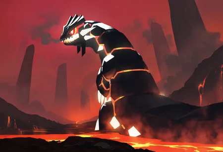 best quality, amazing quality, very aesthetic, absurdres, best quality, masterpiece, newest,
desolated, giant groudon, lava, volcano, red sky, smoke, smoke cloug   <lora:AsteroNoob_byKonan:1>