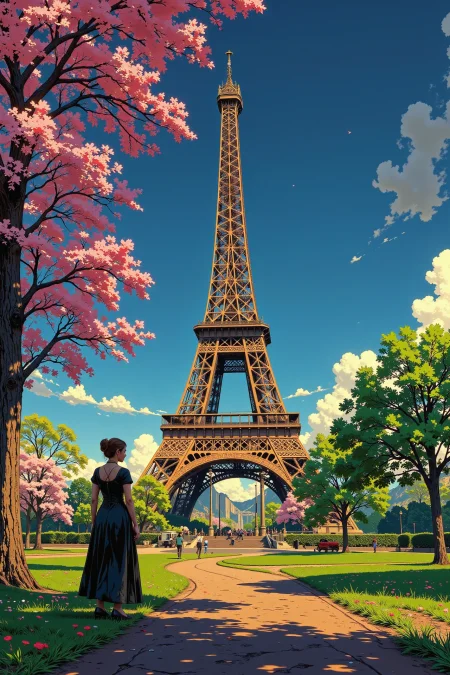 eiffel tower beautiful  landscape, morning, woman, very intricate, very detailed, sharp, bright, colorful, <lora:Hand v2:0.5> <lora:Anti-Blur:1><lora:Insane Detail Slider:0.25>  <lora:flux.1_lora_flyway_Epic-detail_v2:0.3> <lora:fluxenhancer:0.25> <lora:ROWER:0.6> <lora:Anime art - Variant 3:0.6> Anime art