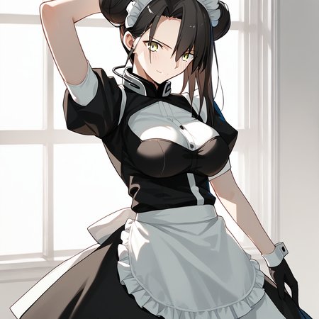 <lora:Takeuchi_Takashi_PonyXL_style_v01:1>
<lora:agent.pony:1>
score_9 , score_8_up , score_7_up , source_anime , 
masterpiece , best quality , ultra-detailed , 
BREAK
agent \(girls' frontline\), maid
1girl , woman , huge breasts , light smile , light blush , ((medusa (fate)):0.5)  , 
long black hair  , maid dress ,  
arm up