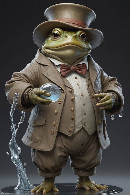 [ (character art by Artgerm:1.0) and Claude Monet::18], professional, water, Fatigued (a bunch of transparent haul!:1.2) , dressed in Toad-style costume, Grim, Gouache Art, studio lighting, matte skin