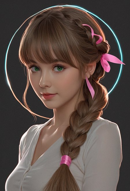 concept art <lora:R0k00bstr0ctHD:1>,r0k00bstr0cthd,r0k00bl0ckb0ckgr00ndhd,(shiny, fire, multicolored, black background, glowing, magic circle, aura),, (Height, Approximately 5 feet 3 inches:1), (Build, Slim and petite with a delicate yet athletic frame:1), (Hair, Long, light brown hair tied into a distinctive braid that falls down her back, often adorned with a pink ribbon,  bangs are softly parted, framing her face:1), (Eyes, Large, green eyes that glow slightly with a mako-like luster, an ethereal and kindhearted expression:1), (Skin, Fair complexion with a smooth, youthful appearance:1), . digital artwork, illustrative, painterly, matte painting, highly detailed