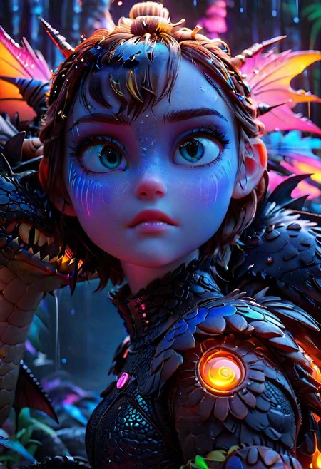 Httyd,human, full body, how to train your dragon, cinematic photo Ombre color scheme of neon blue, neon pink, neon yellow, neon green, neon orange, in the style of textured illustrations, dark gray and bronze, online sculpture, naoto hattori, jeremy lipking, dark sky-blue and orange  <lora:Niji_glitch__neon_aesthetic:0.8> neon glitch <lora:GigerRainbowXL:0.49> g1h3r <lora:MJ52:0.7> <lora:ral-hnycmb:0.44> ral-hnycmb <lora:Retro_Ink_SDXL:0.38> retro ink, subsurface scattering, Photorealistic, Hyperrealistic, analog style, realistic, film photography, soft lighting, heavy shadow , 35mm photograph, film, bokeh, professional, 4k, highly detailed