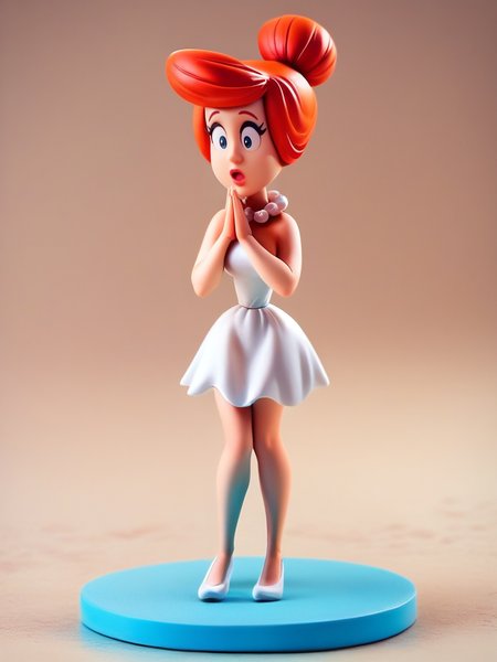 score_9, score_8_up, score_7_up, 1girl, hands up together, surprised, nervous pose, full body, (dynamic pose:1.1), dynamic angle, simple background, 
 <lora:AWilmaFlintstone_character-10V2:0.8>, WilmaXLP, orange hair, hair bun, makeup, white dress, bare legs, pearl necklace, cartoon,, <lora:Anime_Figure_P1:0.8> figure, toon \(style\),